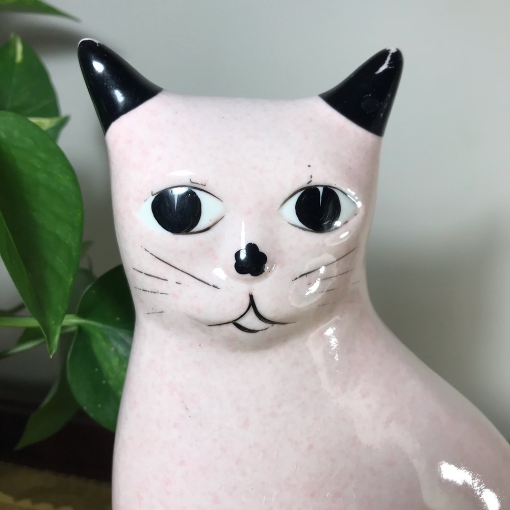 SOLD N.S. Gustin Pink & Black Hand Painted Cat - Picture 2 of 10